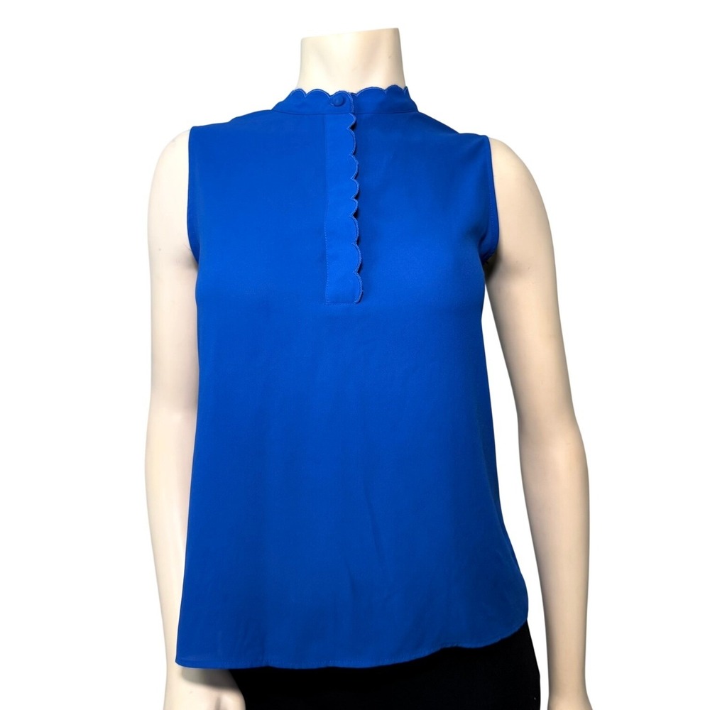 Calvin Klein Blouse Women Small Blue Excellent Scalloped High Neck Sleeveless
